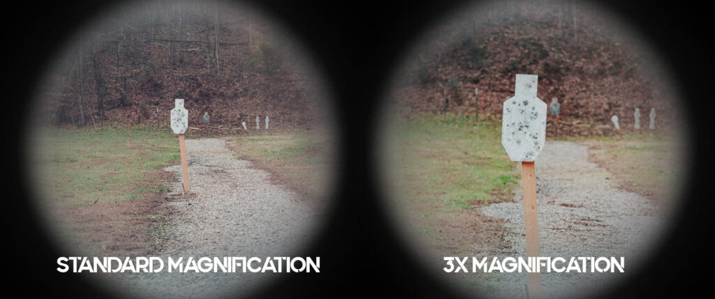 a photo comparing standard magnification to 3x magnification